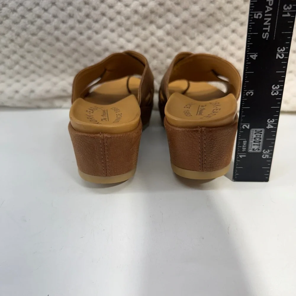 Kork-Ease K66057 Platform Slide Sandals Womens 6 Brown Leather Toe Loop Wedge